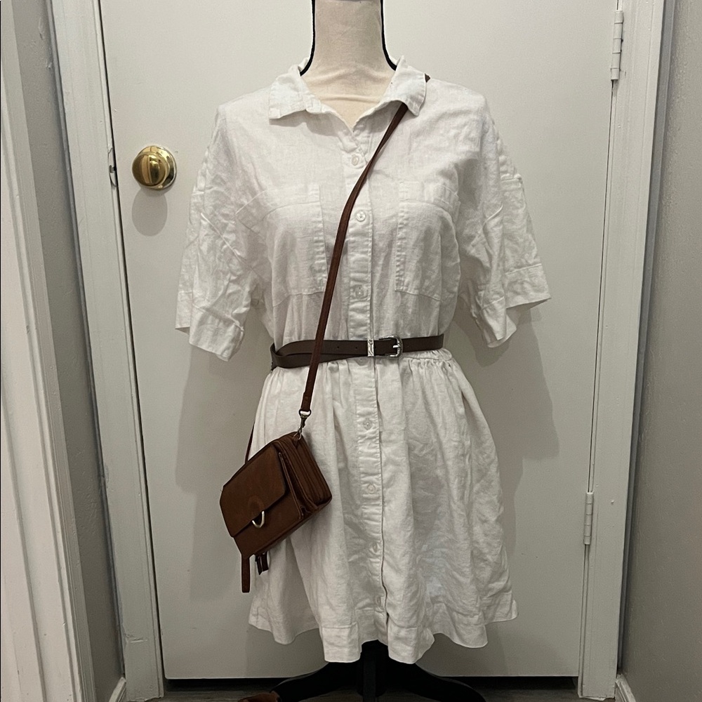A&F White Shirt Dress with Brown Belt